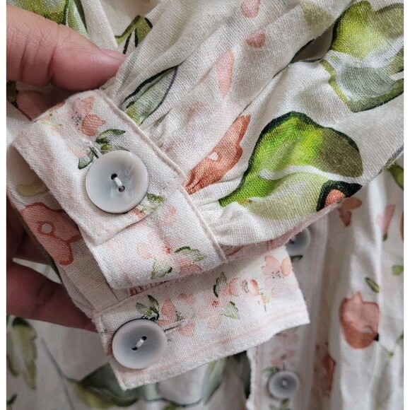 Caroline Constas Linen Blend Maxi Dress NWT Small Floral Button Front Prairie - Picture 9 of 11